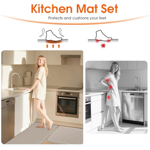 TranquilRelax 2-Piece Kitchen Mats, Cushioned Non-Slip Floor Mats, Taupe | Kitchen mats for floor, water-resistant anti fatigue mats for kitchen floor,laundry & entryway, 17.3 x 30 and 17.3 x 47 in - color: Taupe, size: 2-Piece | 30"+47" | Standard