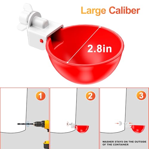 Chicken Waterer Cups, Automatic DIY Chicken Water Bowl 9 Pack | Chicken Flock Waterer Cups with 3/8'' Hole Saw for Bucket, Trough, Easy Install - size: 9 Pack