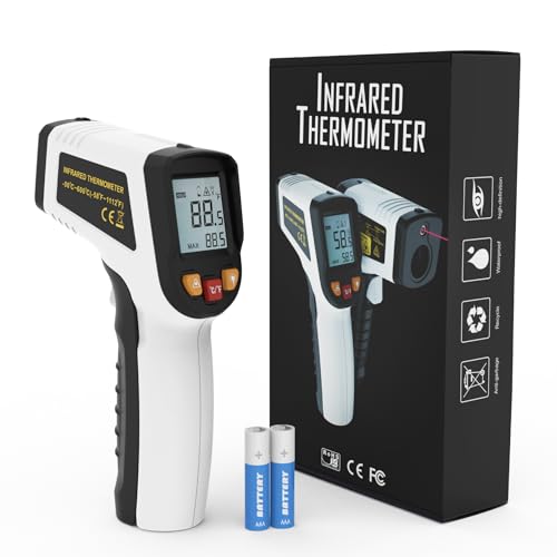 KNINE OUTDOORS Infrared Thermometer Gun, -58℉ to 1112℉ | Temp Gun, Laser Temperature Gun, for Cooking, Oven, BBQ, Griddle, Meat, HVAC Engine, Distance to Spot Ratio 12:1, White - color: White