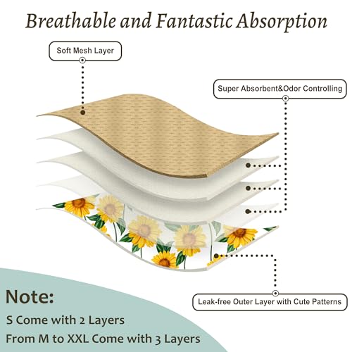 Dog Diapers Female- Premium Reusable Diapers for Doggie in Heat - Highly Absorbent Female Dog Diapers for Pet Incontinence with Adjustable Snaps Sunflower, S - color: Sunflower, size: Small（New Born-11.5“Waist）