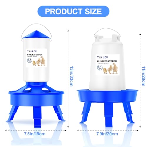 0.4Gal Top Fill Chick Feeder and 0.4Gal Chick Waterer 3 Height Scoop Blue | Chick Feeder and Waterer Set, Anti-Drown Poultry Waterer for Raising Chicks in Brooder - size: 0.4Gal Feeder & 0.4Gal Waterer