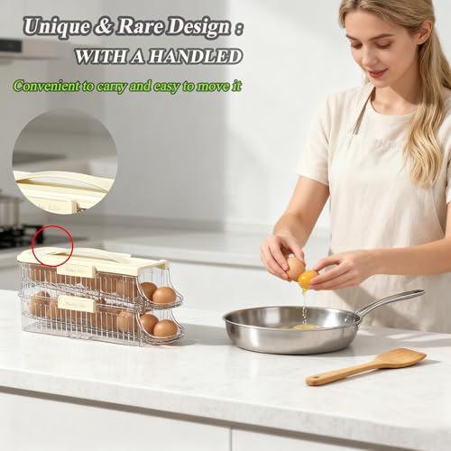 Egg Holder for Fridge, Clear, 1 Row-2 Tiers | Automatic Rolling, Stackable, Removable Inner Tray, Dispenser Organizer - size: 1 Row-2 Tiers