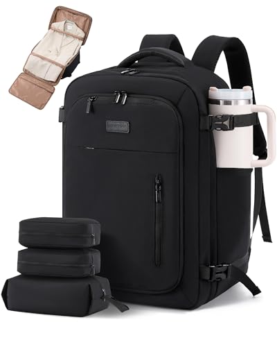 LOVEVOOK Travel Backpack for Women Men with Garment Bag, 40L Carry on Backpack as TSA Personal Item Flight Approved, Luggage Daypack Fits 17.3" Laptop, Overnight Business Weekender Travel Essential - color: Black, size: 40L-17.3 Inch-4Pcs
