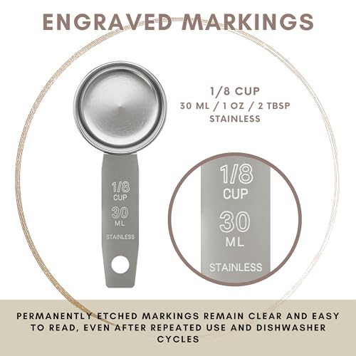 1/8 Cup Stainless Steel Measuring Cup | Sturdy Metal 30 ml | 30 cc | 1 oz | Single Cup for Wet and Dry Ingredients | Great for use as 1/8 Cup Coffee Scoop - 1 PK - size: 1/8 Cup