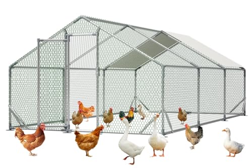 Metal Chicken Coop 20x10x6.56ft Extra Large Walk-in Poultry Cage for 15-30 Chickens Chicken Run Hen Rabbit Duck House with Waterproof Cover for Outdoor Farm Use - size: 240.0"L x 120.0"W x 78.7"H