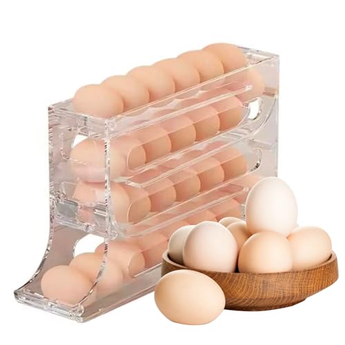 Automatic Rolling Egg Storage For Refrigerator,Fridge Organizer,Space Saving Refrigerator Egg Holder For Fridge,Egg roller holds 28 eggs,For Refrigerator,Kitchen,Cabinets,Tabl(transparent) - color: T.C.