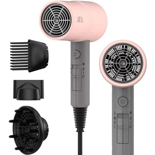 AINA Diffuser Hair Dryer,Comb Full-Featured Blow Dryer 110V(Misty Blush) | 3 Heat/2 Speed;Cold shut button;Lightweight;Compact Size;High Temp;Low Airflow;Same Results;Less Expense - color: Misty Blush, size: 4 Piece