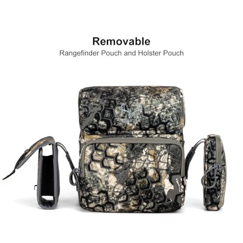 Binocular Harness Chest Pack: Bino Case with Rangefinder Pouch XL | Silent magnetic lid, one-handed access, removable pouches, rain cover, MOLLE webbing for Hunting Hiking Bird Watching - color: Camo, size: X-Large