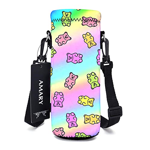 AMARY 500ML Neoprene Water Bottle Carrier Bag with Adjustable Shoulder Strap,Insulated Water Bottle Cover for Stainless Steel/Glass/Plastic Bottles 16.9OZ (Candy bear) - color: Candy bear