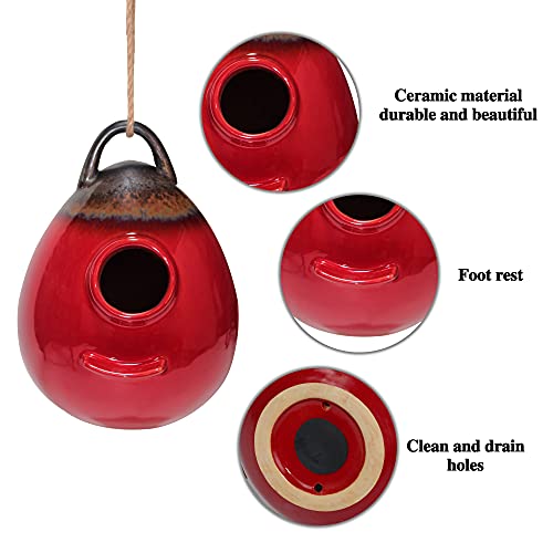Kimdio Birdhouse Ceramic Hanging Birdhouses Bird Hut Hanging Outdoor Birdhouse for Wild Birds, Finch, Cardinal, and Bluebird - Red - color: a - Red