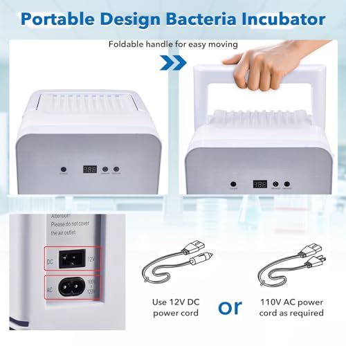 10L Lab Incubator, 35-148℉ Thermostatic Cabinet Incubator, 110V | for Laboratory General Purpose, Petri Dishes, Egg Incubation, 12V/110V