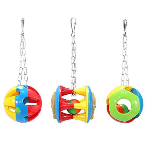 Litewoo 3 Pack Bird Chew Bells Balls Parrot Training Toy for Cockatiel | Plastic & stainless steel, colorful ringing balls, trim beaks & relieve boredom, for cage/african grey/cockatoo/macaw/conure - color: D - Parrot Ball Toy