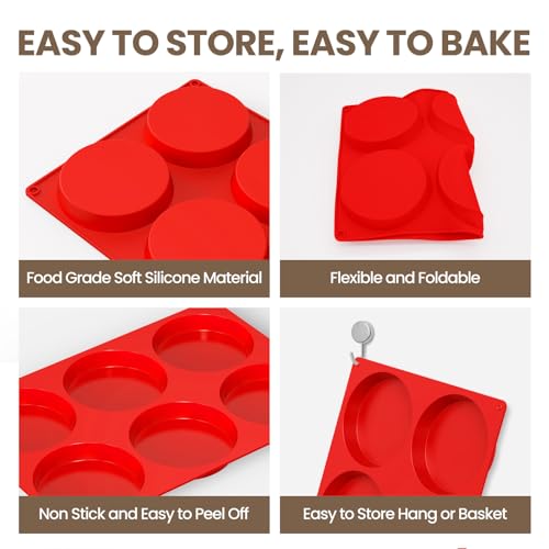Redfly Silicone Egg Molds for Breakfast Sandwiches 4 Pcs, Non Stick 4 Inch Egg Bites Baking Pans, Jumbo Silicone Muffin Pans for Baking, Round Muffin Top Pan for Whoopie Pie Pan, Hamburger, Fruit Tart - size: 4pcs: 4 inch Jumbo