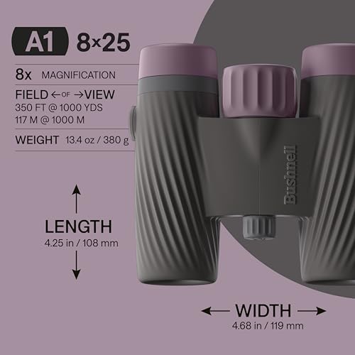Bushnell A1 8x25 Binoculars Plum Purple | Waterproof, Fogproof, 8X Magnification, Fully Multi-Coated Lenses & Rubber Armor - color: Plum Purple, size: 8x25