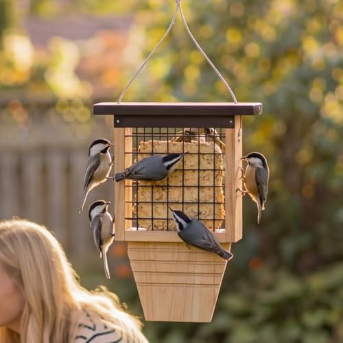 DIY Suet Bird Feeder for Outdoors, Hanging Woodpecker Feeder with Tail-Prop Design, Wooden Wild Bird Feeder for Suet Cakes, Great for Woodpeckers, Chickadees & Nuthatches (Assembly Required)