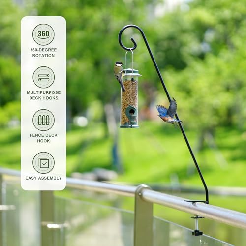2 Packs Heavy-Duty Deck Hook, Deck Rail Pole,Deck Bird Feeder Pole | Deck Hooks for Railing, Feeders, Plants, Suet Baskets, Wind Chimes, Lanterns ；Patio and Porch Use - size: 28in Long Curled Hook-2 Packs