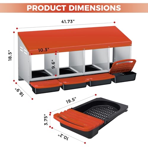 Chicken Nesting Boxes with Cleanable Pull-Out Trays, 4-Hole Wall Mount Roll Away Nest for Easy Cleaning & Egg Collection - size: 4 holes