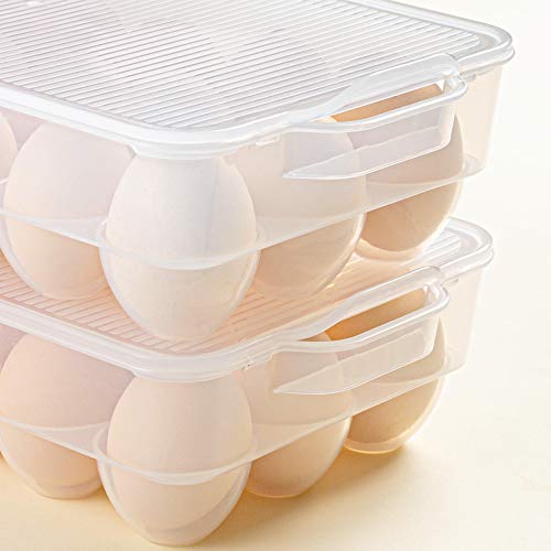 Clear Plastic Egg Holder for Refrigerator, Stackable Egg Storage Trays With Lid & Handles, Plastic Egg Box Carrier 4 Pack, BPA-Free Egg Storage Container for 18 Eggs