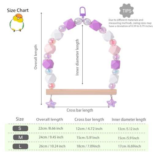 Birds Swing Parrot Hanging Toy Wooden Perch Bird Chew Toys for Love Birds，Parakeet，Cockatiel, Mynah, Budgerigar(Violet Pink, Medium) - color: Violet Pink