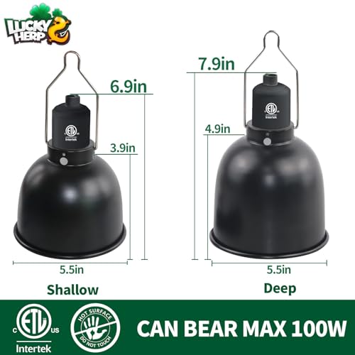 LUCKY HERP Aluminum 5.5inch Deep Dome Reptile Light Fixture, Reptile Heat Lamp Fixture for UVB Bulb Basking Heat Bulb - color: Deep Dome Reptile Light Fixture, size: 5.5 inch Non-Adjustable