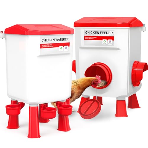 Chicken Feeder and Waterer Set, Chicken Coop Accessories with Hanging Chicken Feeder and Hanging Chicken Waterer Kit No Waste, 3 Gallon/26 Pounds, Red - color: Red, size: 12KG