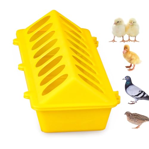 Flip Top Chick Feeder Trough, Plastic Bird Small Poultry Feeder | No Mess, No Waste Chicken Feeder for Small Chicks, Pigeons, Quails, Birds, Ducklings, Ideal for Using in a Brooder (Yellow) - color: Yellow