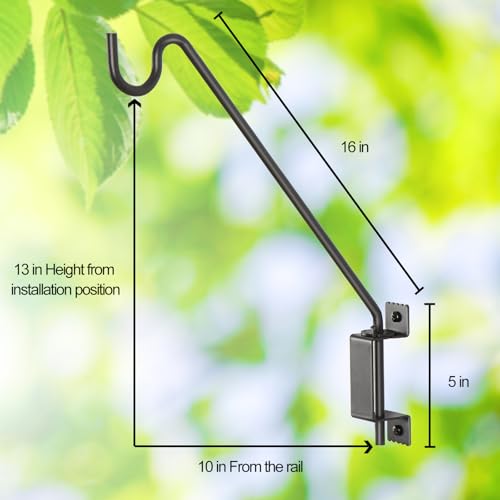 AILIN YELOKIE 16" 360° Swivel Deck Hook - Heavy Duty Solid Steel Plant Hanger, 12-Directional Adjustable Wall Bracket for Bird Feeders/Pole, Outdoor Plants & Wind Chimes, Black (2-Pack) - size: 16in-2