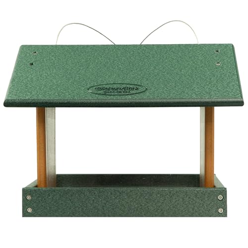 DutchCrafters Poly Hanging Hopper Bird Feeder, Large Hanging Bird Feeder for Outside, Outdoors - Amish American Made (Turf Green & Cedar) - color: Turf Green & Cedar, style: Hanging