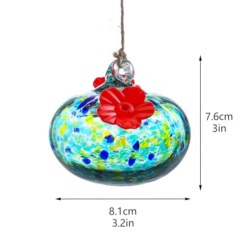 3.3OZ Handcrafted Glass Hummingbird Feeder, Twin Feeding Ports Included, Outdoor Hanging Ornament for Garden and Patio, Remarkable Hummingbird Gifts to Delight Women - color: blue