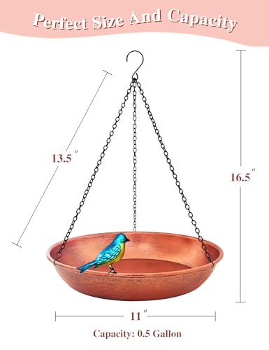 Hanging Bird Bath for Outdoor, 11 Inch Dia Antique Copper Metal Bird Feeder Birdbath Bowl Mounted Black Chain Metal Yard Art Garden Decor 0.5 Gallon - color: Antique Copper Finish