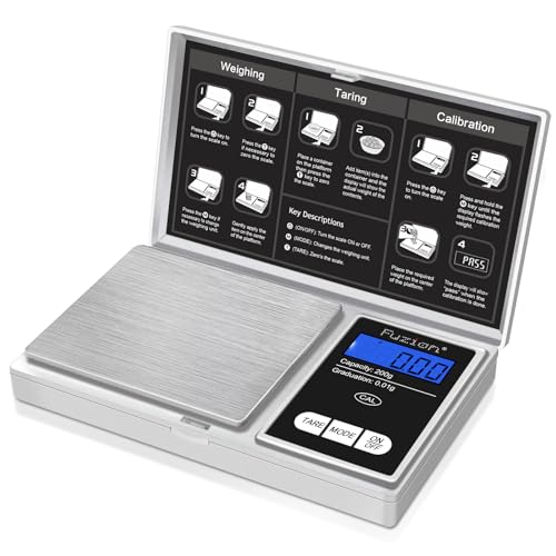 Fuzion Digital Pocket Gram Scale 0.01g x 200g - Jewelry Scale Portable | Easy of Use, Tare Function, 6 Modes Ounces Grains, Batteries Included, Mini Scale for Jewelry, Coins, Herb, Small Food - color: Silver