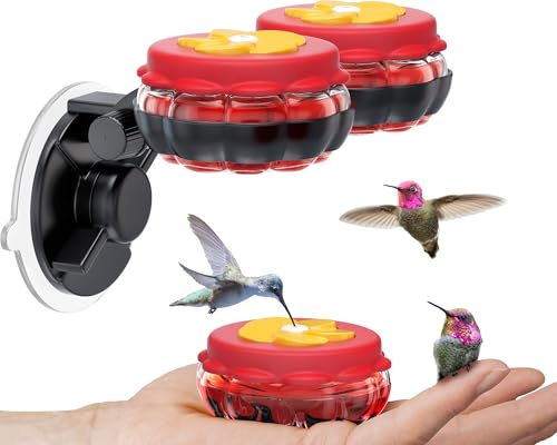 Handheld Small Glass Hummingbird Feeders (Set of 4) with Window Suction Mount Base - Window/Handheld or Tabletop Mini Hummingbird Feeders for Outdoors - style: 4 Hand Feeders + suction cup