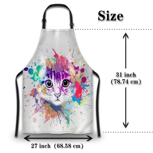 Housewife Apron for Women Abstract Colorful Cat Fun Aprons for Men for Kitchen Cooking Restaurant BBQ Painting Crafting Gardening 27” (W) x 31” (H), Waterproof Apron - color: Abstract Colorful Cat