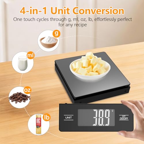 Wireless Detachable Display Digital Food Scale, 11lb/5kg, Solid Black 1g Precise Weighing, Tare & Backlit LCD, 304 Stainless Steel Surface, Ideal for Coffee Brewing, Baking & Daily Meal prep - color: Black