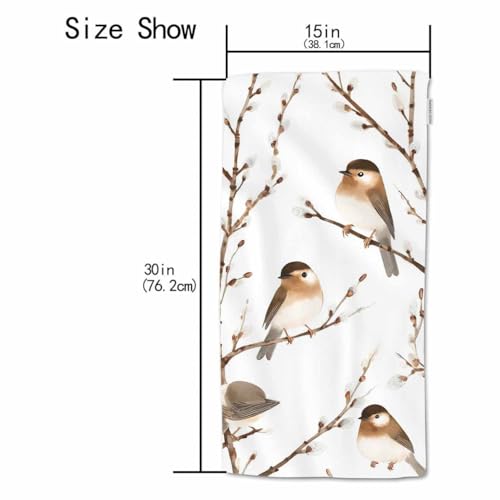 HGOD DESIGNS Bird Hand Towels, Willow Branches & Birds Black-Capped Chickadee 100% Cotton Soft Bath Towels 15"X30"