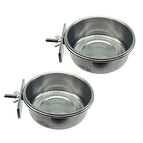 Tfwadmx Bird Feeding Dish Cups Parrot Food Bowl Clamp Holder Coop Cup, 2PCS Bird Cage Water Bowl for Parakeet African Greys Conure Cockatiels Lovebird Budgie Chinchilla