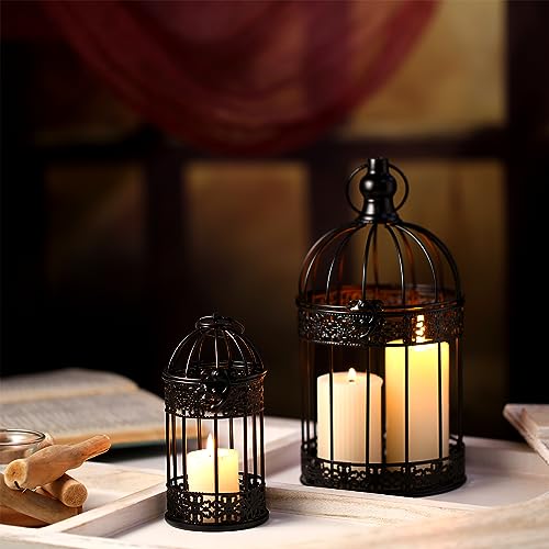 Sliner Decorative Vintage Bird Cage Lanterns Metal Centerpiece,Black | Halloween Centerpieces, Decorative Hanging Lanterns, Openwork Metal for Home Porch, Tabletop and Suspended - color: Black