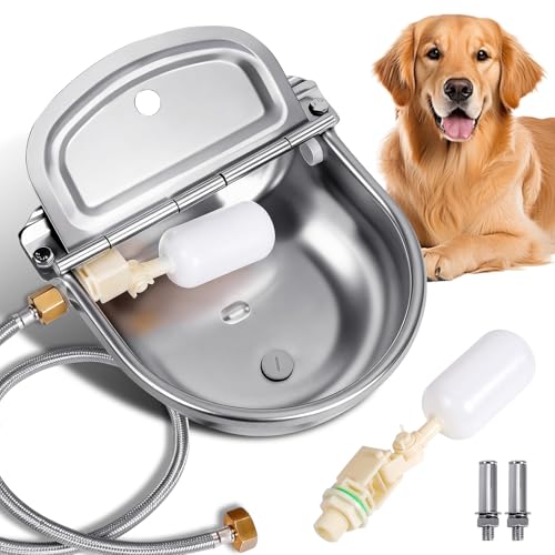 Automatic Dog Water Bowl Dispenser 304 Stainless Steel Dog Waterer | Wall Mounted, Metal Outdoor Heavy Duty Auto Self Filling Animal Water Feeder for Dogs Cats, with Float Valve and Drain Plug