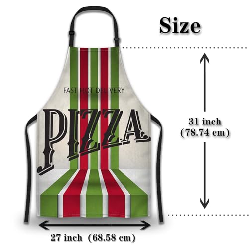 Cute Cooking Apron for Men Retro Pizza Pinafore Aprons for Women for Kitchen Cooking Restaurant BBQ Painting Crafting Gardening 27” (W) x 31” (H), Waterproof Apron - color: Retro Pizza