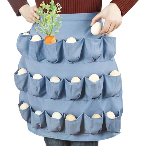 Egg Collection Apron with 18 Pockets for Gathering Chicken Duck Goose Eggs | 18 Pockets, Egg apron for gathering chicken duck goose eggs, Farm, Blue