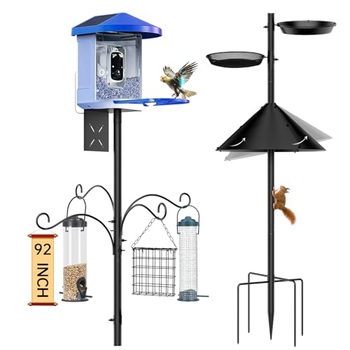 Bird Feeder Pole Squirrel Proof, 92 Inch Heavy Duty Bird Feeder Pole for Outdoor Metal Pole Birds Feeding Station for Wild Birds Watching Attracting (BirdsHouse Not Included)