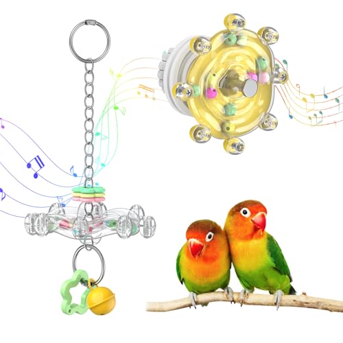 Pawfly 2 Pcs Bird Toys for Parakeets, Colorful Spinning Wheel Chew Toys, Interactive Spinner Rattle Parrot Toys, Cockatiel Toys, Parakeet Toys, Bird Cage Accessories for Entertainment Chewing Exercise - color: Yellow, size: 2 PC