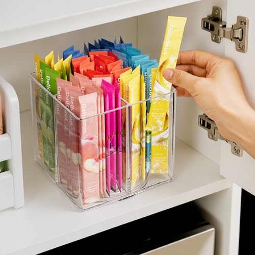 Drink Packet Organizer, Rotating Turntable Organizer with 4 Compartments | Clear Lazy Susan for Powdered Drink Mix, Water Flavor Packets, Coffee, Tea – Space-Saving Countertop Organizer - size: 1 Pack - 4 Section
