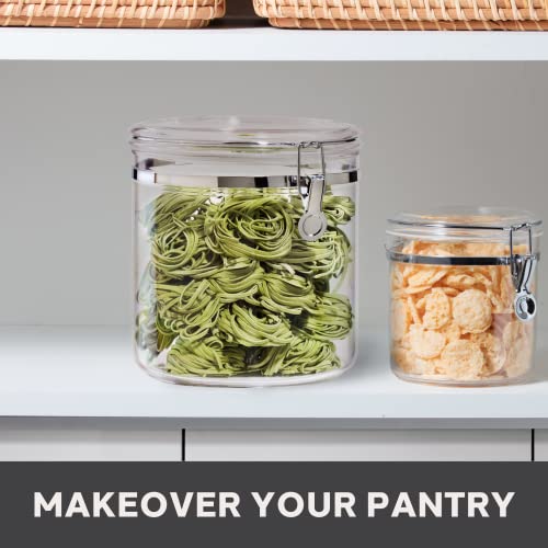Oggi Jumbo Clear Canister with Clamp Lid, 150 oz - Airtight Food Storage Container, for Kitchen & Pantry Storage of Bulk, Dry Foods Including Pasta, Flour, Sugar, Coffee, Rice, Tea, Spices & Herbs - size: 150-Fluid Ounce