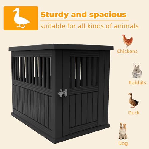 Vixzen Outdoor Duck House, PP Resin Versatile Poultry Shelter, Features Visible Railing with Stainless Steel Lock and Top Storage Space Chicken Coop, Ideal for Outdoor Use on Patios, Farms，Black - color: Black, size: 29.7"L x 21.3"W x 25.3"H