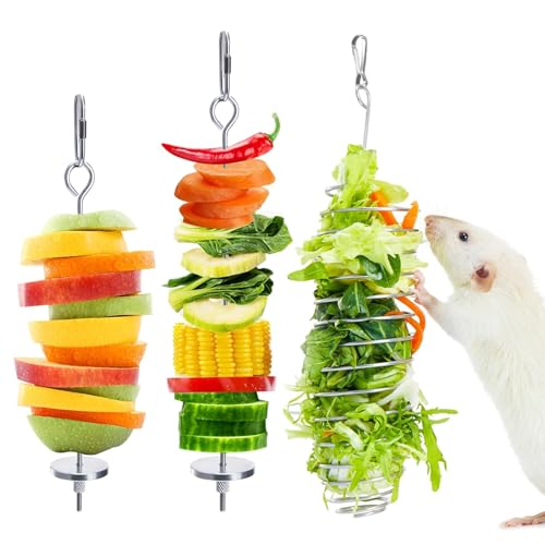 3Pcs Rat Enrichment Toys, 304 Stainless Steel Holder for Fruit Veggie | Fancy Mice Cage Puzzle Toy, Hanging Rodent Slow Feeder to Keep Pets Healthy, Bird Foraging Toy for Parakeet, Dishwasher Safe - color: 3pcs, size: A