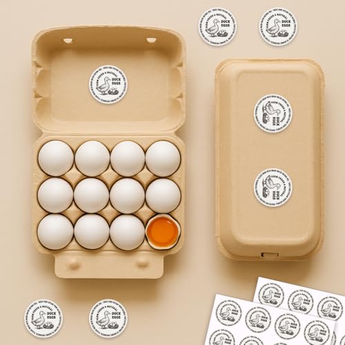 320 Pcs Duck Egg Laid on Stickers, 2 Inch Retro Round Farm Fresh Eggs Sticker Round Eggs Stickers PET Adhesive Egg Packaging Sticker for Box Container Carton Farm Supplies - color: Duck Eggs