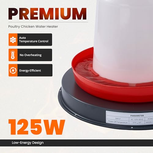 Chicken Water Heater for Winter – 125W Livestock Water Heater for Plastic Tank or Metal Water Bucket (5–7 Gallons 15.35") Base Plate Heated Chicken Waterer, Calentador de Agua para Pollos