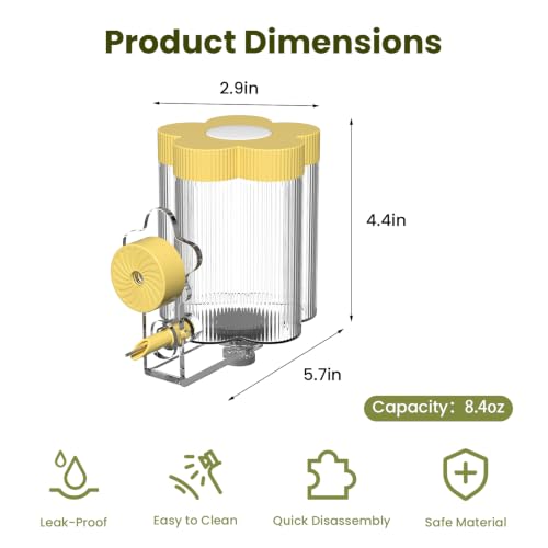 8.4 Oz No Mess Bird Water Feeder, Auto Parrot Cage Water Dispenser (Yellow) | Magnetic Mount, Drip-Free, Easy Top Refill, Mount Inside or Outside Cage, for Parakeets Cockatiels Budgies Lovebirds Canary - color: Yellow
