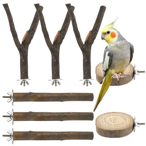 8PCS Bird Perches for Cage Natural Wood Parrot Perch Stand Cage Accessories | Multi-Branch Platform with Fork Toys, Birds Perch Toy for Parakeet Cockatiel Budgie Conures Lovebirds